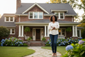 black milddle-aged woman in front of the house